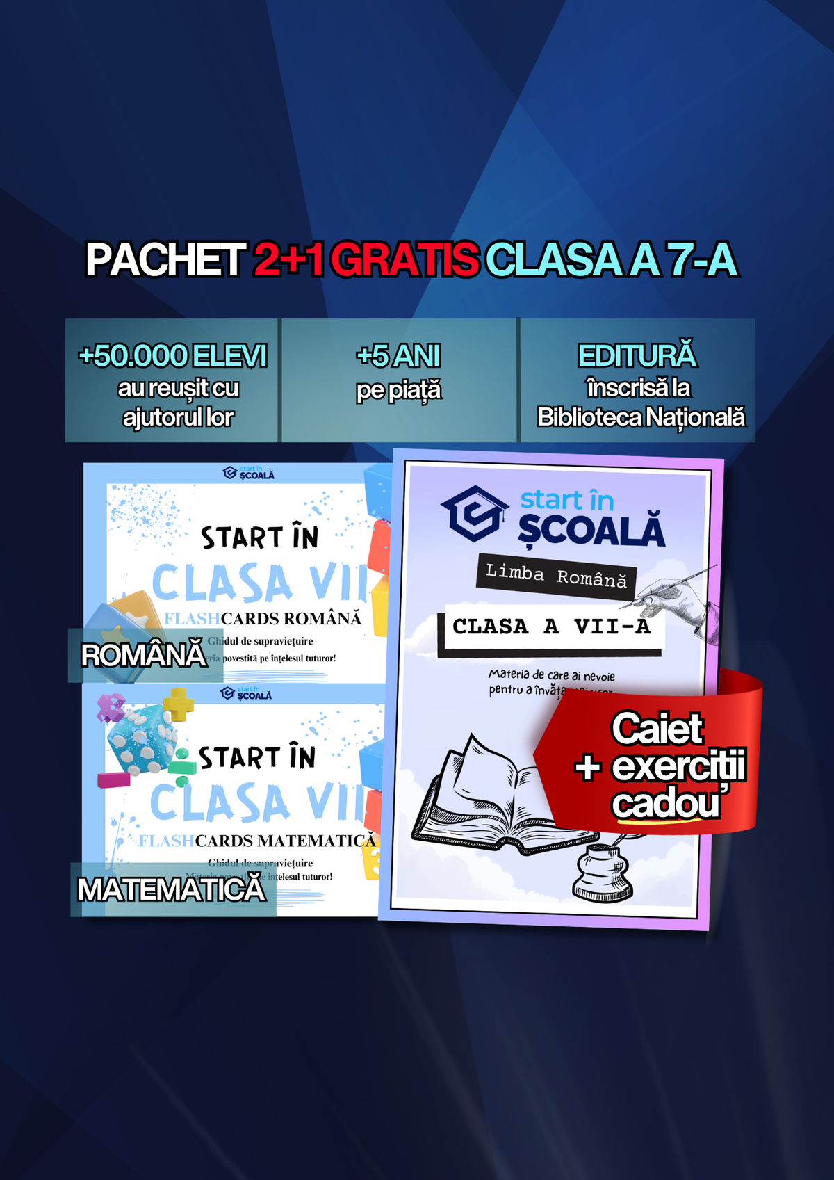 2+1 GRATUIT Clasa VII Pachet Complet - Română + Matematică + CADOU:Caiet Exerciții Română