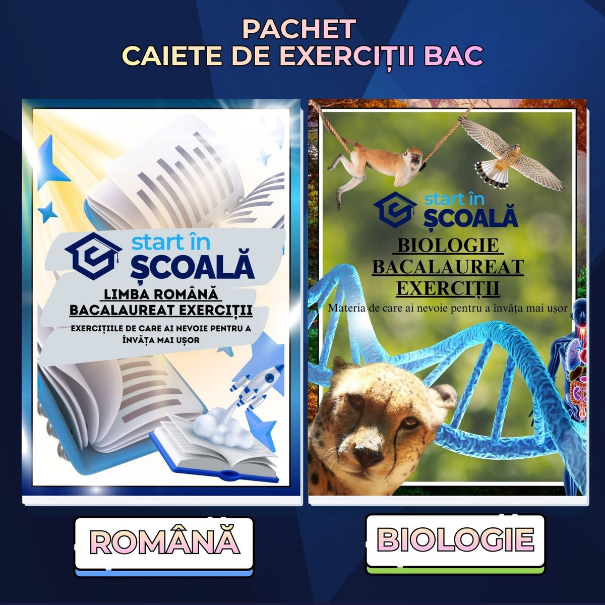 Pachet 1+1: Caiete de exerciții Română + Biologie