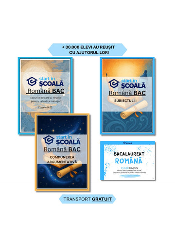 Pachet Avansat BAC 4 Culegeri - Flashcard Română + Manual Eseuri + Română Manual Subiect 1B + Manual Subiectul 2