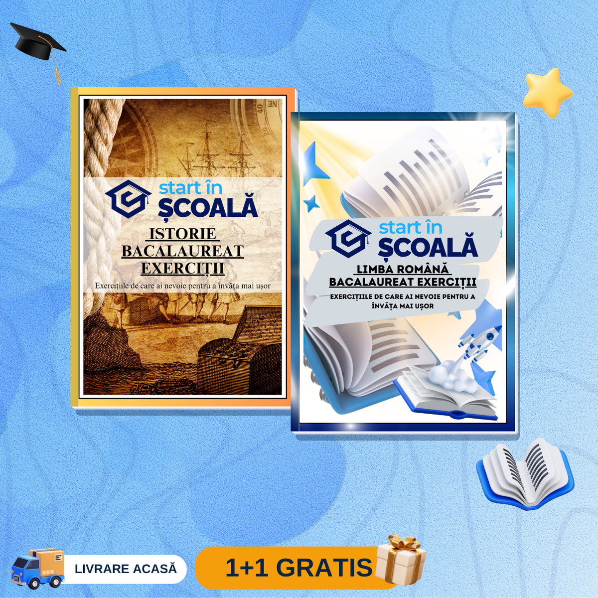 Pachet 1+1: Caiete de exerciții Română + Istorie