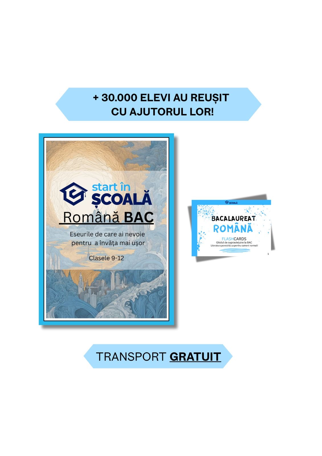 Pachet BAC - Română Manual Eseuri + Română Flashcard