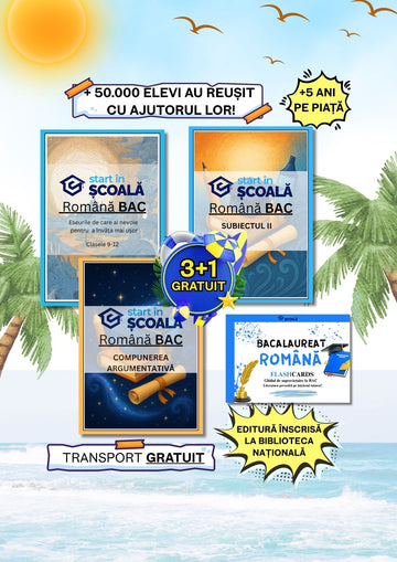 Pachet Avansat BAC 4 Culegeri - Flashcard Română + Manual Eseuri + Română Manual Subiect 1B + Manual Subiectul 2